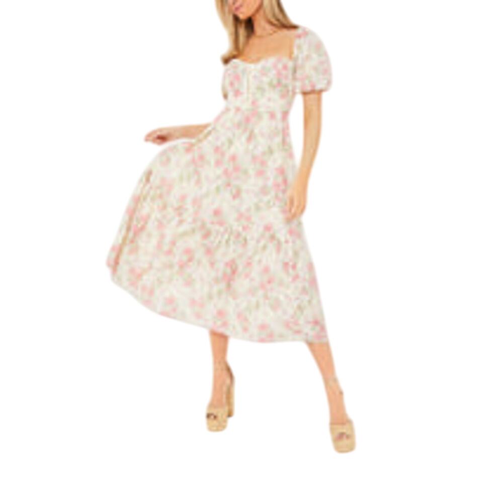 O.P.T 'Rosita' Pink Polyester Midi Dress Size M